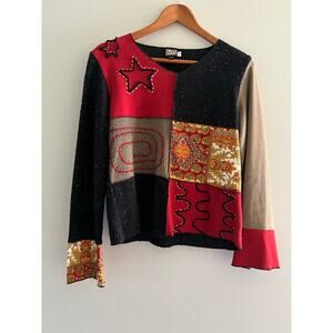 Bets by Canvasbacks Mixed Media Long Sleeve Top Artsy Boho Size Medium JL